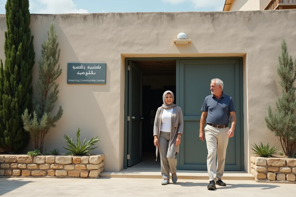 Façade d'un centre culturel islamique en Corse avec des fidèles à l'entrée, illustration de la présence musulmane et de la diversité religieuse dans l'île