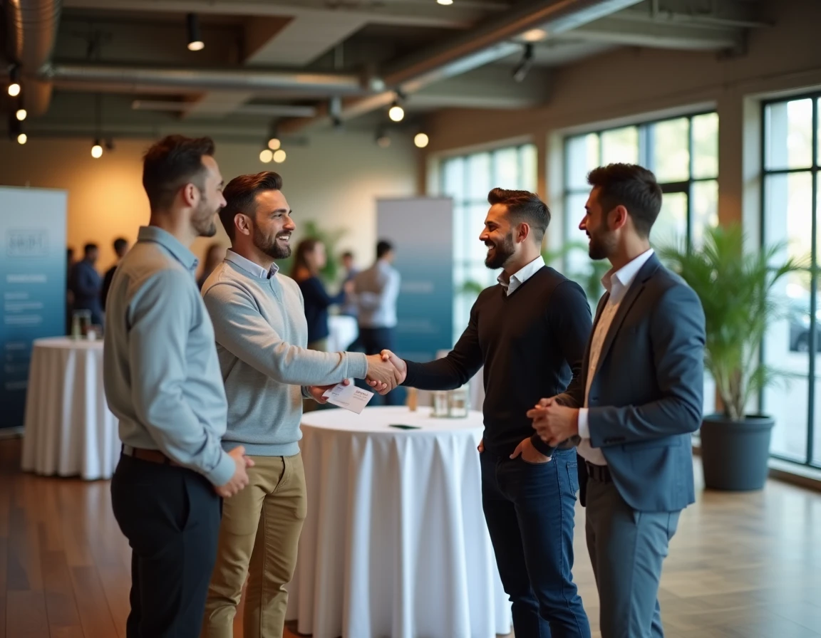 Événement de networking organisé par la CCI avec des entrepreneurs échangeant des cartes de visite
